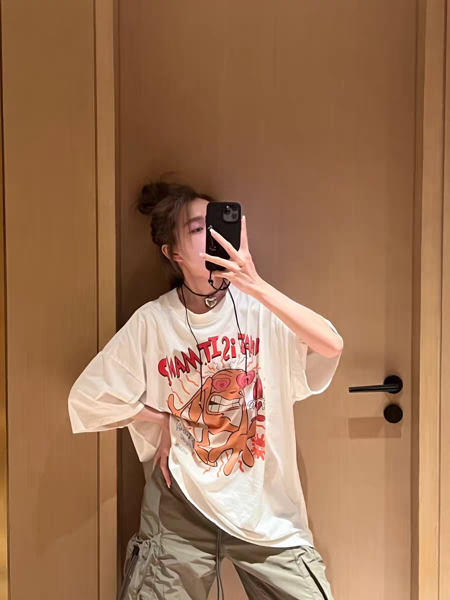 卡通做旧水洗破坏印花短袖T恤