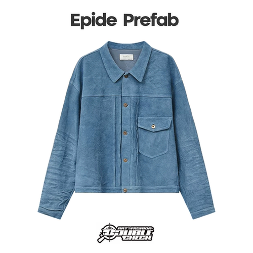 【Epide Prefab】Plant-based植物染皮衣复古短款廓形蓝工装夹克