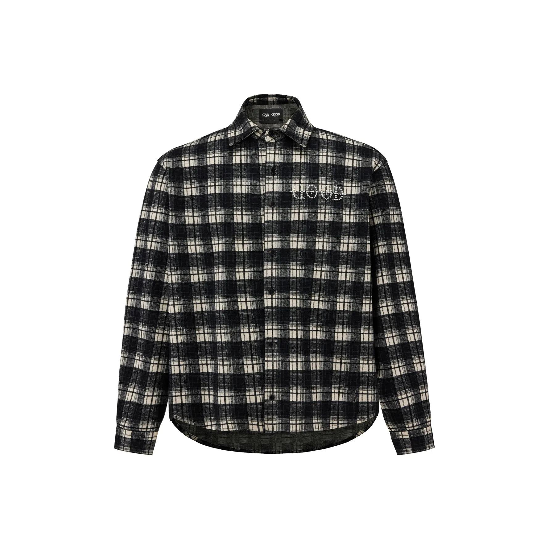 GOODBRAND珍珠标语黑格纹衬衫