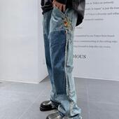 SMASHING 官方正品 高街Gallery风拼接水洗破坏泼墨微喇牛仔裤