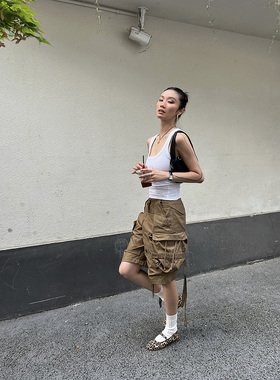 【官方正品】Epide Prefab复古宽松多口袋飘带抽绳工装战术短裤