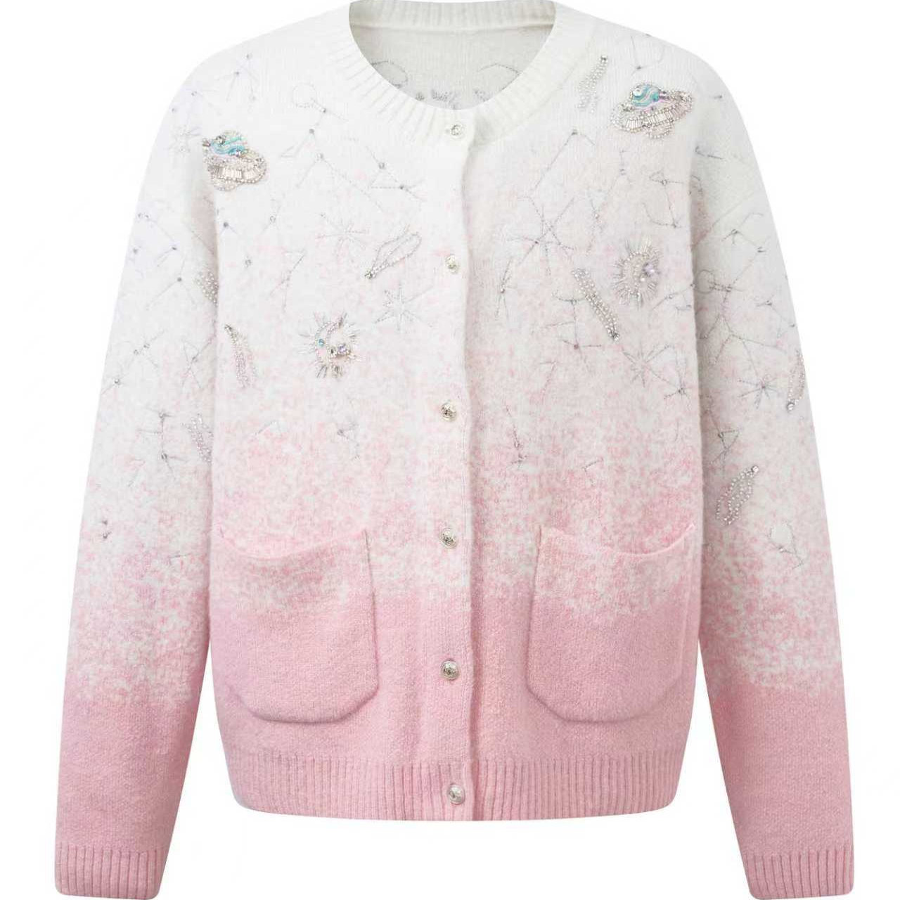 BORC银河星光粉刺绣羊毛外套