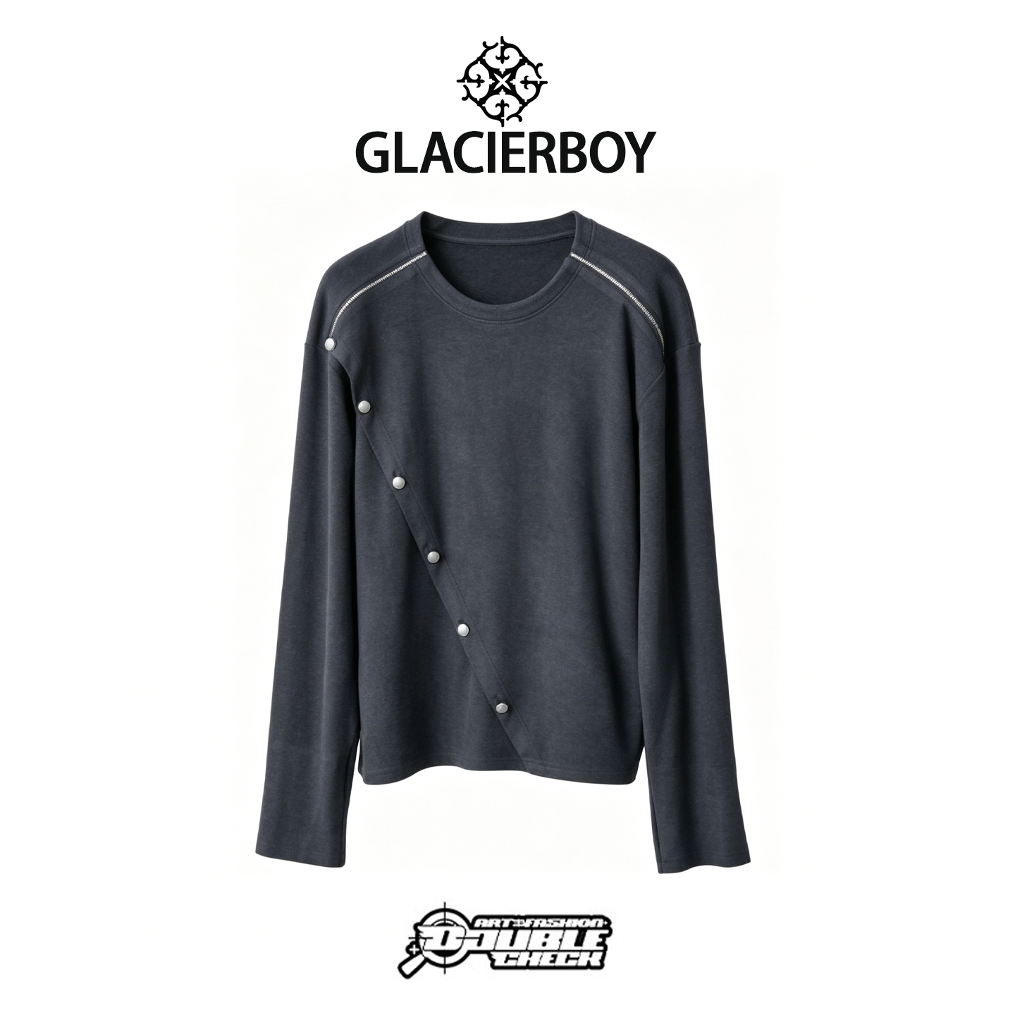 【GLACIERBOY】Wool-like feel羊毛感基础双肩头拉链灰色打底衫