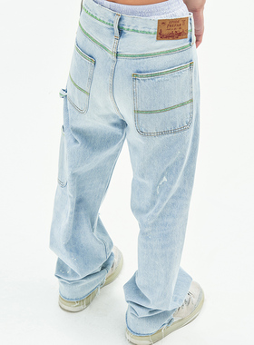 【国内正品】Epide Prefab 水洗做旧破坏缝线泼墨直筒宽松牛仔裤