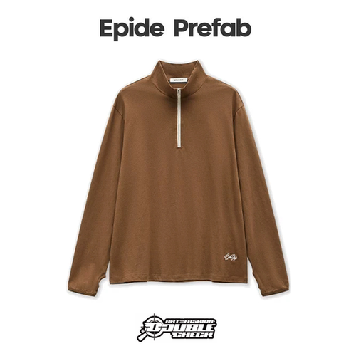 【Epide Prefab】embroidery拉链高领袖口刺绣棕色打底基础长袖