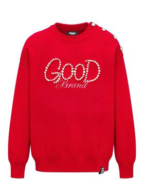 【范世錡同款】GOODBRAND 珍珠骑士单肩扣红色针织毛衣 新年限定