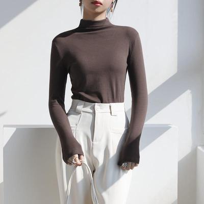 黑色半高领打底衫女新款秋冬纯棉内搭洋气打底衣上衣t恤白色修身