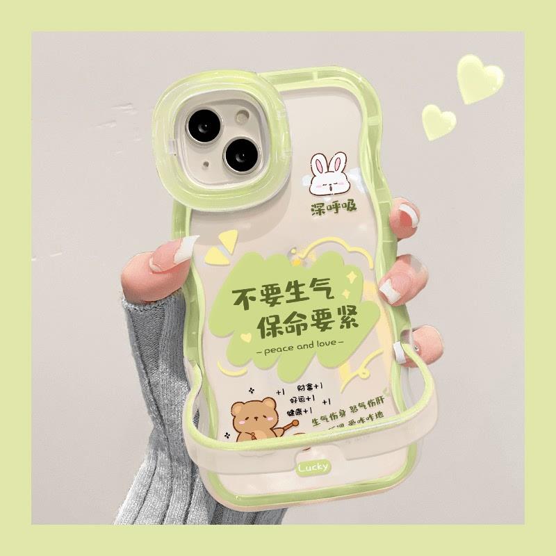 板凳双支架绿框文字适用苹果15proamx手机壳华为mate60pro新款Pura70女OPPOReno12暴富VIVOS19全包小米14