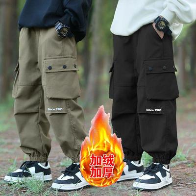 男童秋冬季裤子冲锋裤防水2025新款加绒儿童男生运动工装裤春秋潮