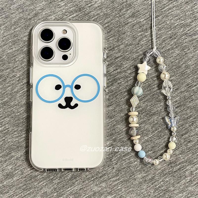 创意简约卡通蓝色眼镜自嘲熊适用苹果16promax手机壳iphone15pro新款14磨砂13女17pro双层imd全包防摔保护套