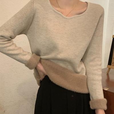 方领加绒加厚针织打底衫女秋冬新款2025保暖内搭毛衣百搭修身上衣