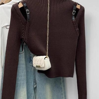 中领针织打底衫女内搭露肩短款上衣秋冬季小个子可外穿半高领毛衣