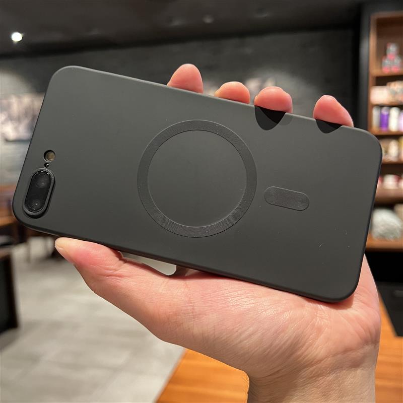 硅胶磁吸Magsafe无线充电纯黑色耐脏带镜头膜适用iPhone7七plus手机壳苹果八8PLUS软壳全包防摔男女款潮超薄