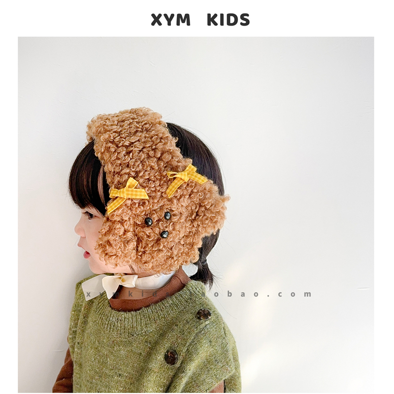 儿童耳罩可爱卷毛蝴蝶结小狗