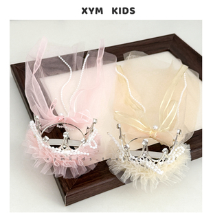 高级感公主闪钻皇冠头纱发夹甜美女童生日发饰派对发饰女宝宝头饰