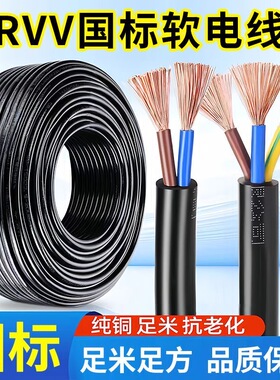 rvv国标纯铜芯电源线2/3芯电缆1.0 1.5 2.5 4平方6监控软护套电线