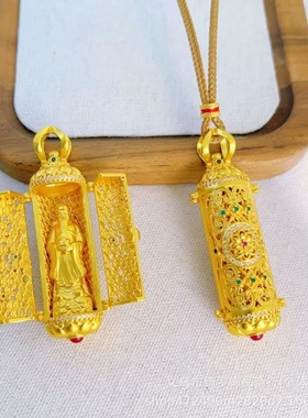 越南沙金财神爷吊坠镶钻可打开财神爷吊坠小众大气设计感首饰