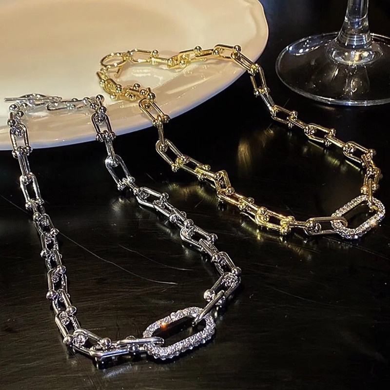 欧美简约金属闪钻链条项链个性时尚设计感锁骨链潮酷嘻哈朋克颈链