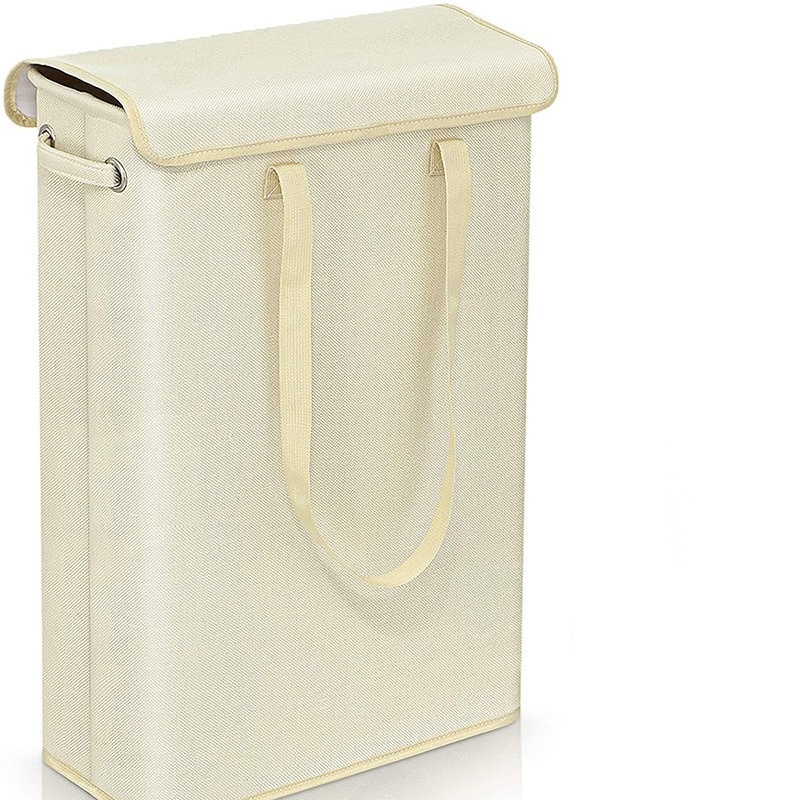 卧室新款方形带盖双层窄条手细高手提脏衣篓可移动置整物篮收纳