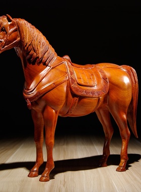 花梨木雕马到成功摆件红木雕刻唐马家居客厅玄关装饰动物手工艺品