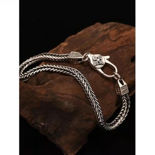 镀银手链男单身复古潮流六字真言肖邦链学生个性 潮人跨境饰品