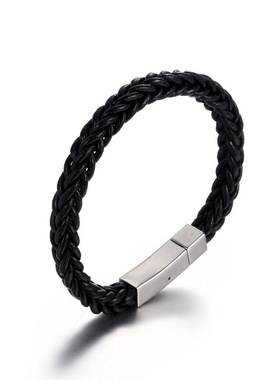 IMI潮男手工编织牛皮绳手镯简约个性真皮钛钢情侣礼物手环女YL118