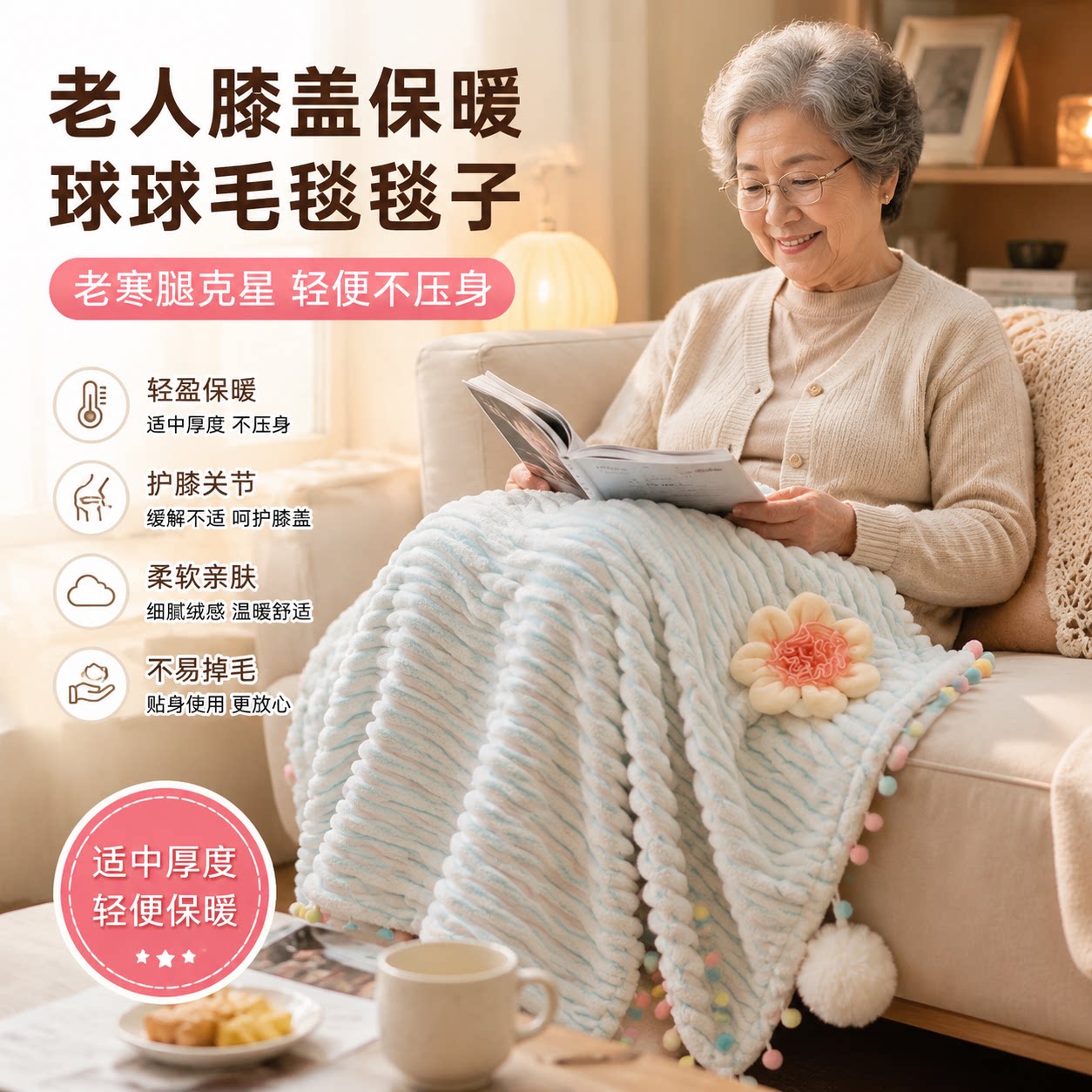 膝盖保暖奶油系毛球毛毯工位午睡