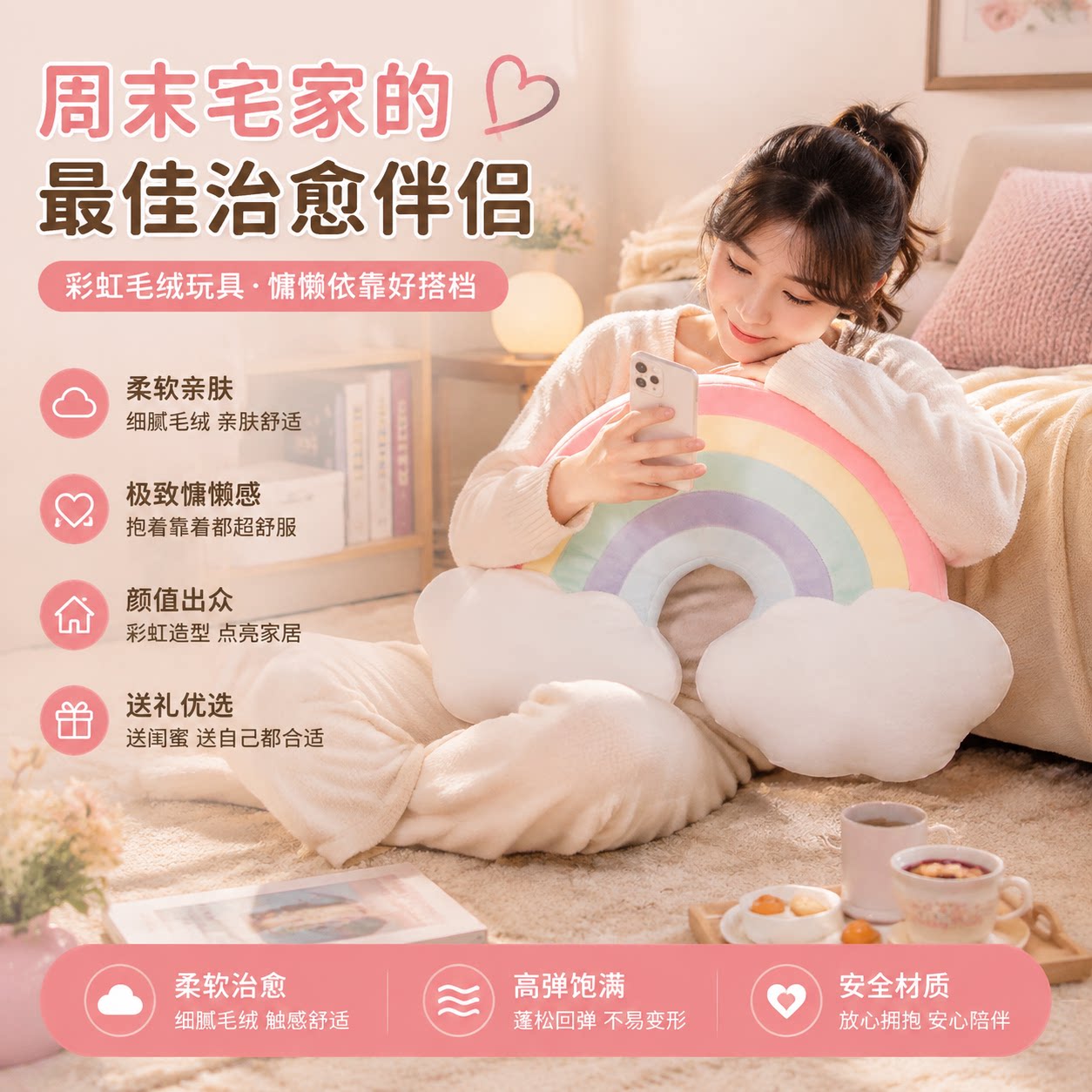 宅家靠背ins抱枕可爱彩虹云朵星