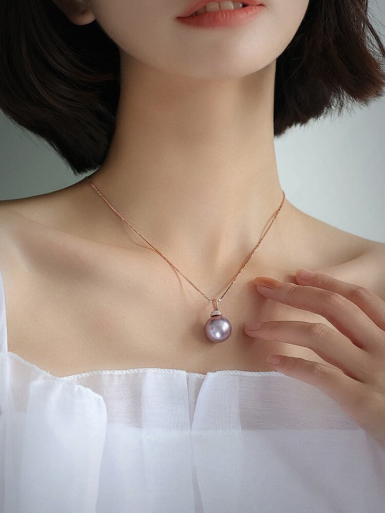 淡水紫珍珠吊坠浓金珍珠颈链贝珠极强光圆形单颗p锁骨时尚款女