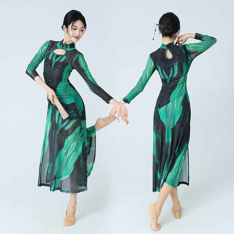 表演高开叉改良练功性感镂空网纱