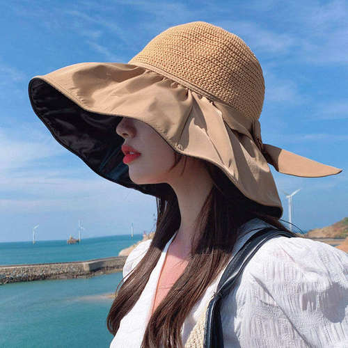 夏季防晒帽女防紫外线春秋新款黑胶遮阳帽大帽檐旅游渔夫帽