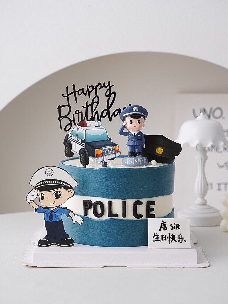 交警警察蛋糕装饰品摆件q版可爱卡通公仔英雄生日烘焙配件插件