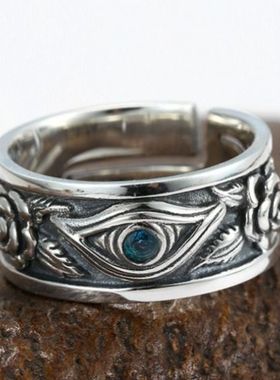 S925银YUKI潮人男士女生玫瑰银戒指环复古嘻哈荷鲁斯上帝之眼戒子