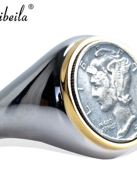 ruibeila925银头象硬币造型戒指欧美男士个性复古泰银指环潮人酷
