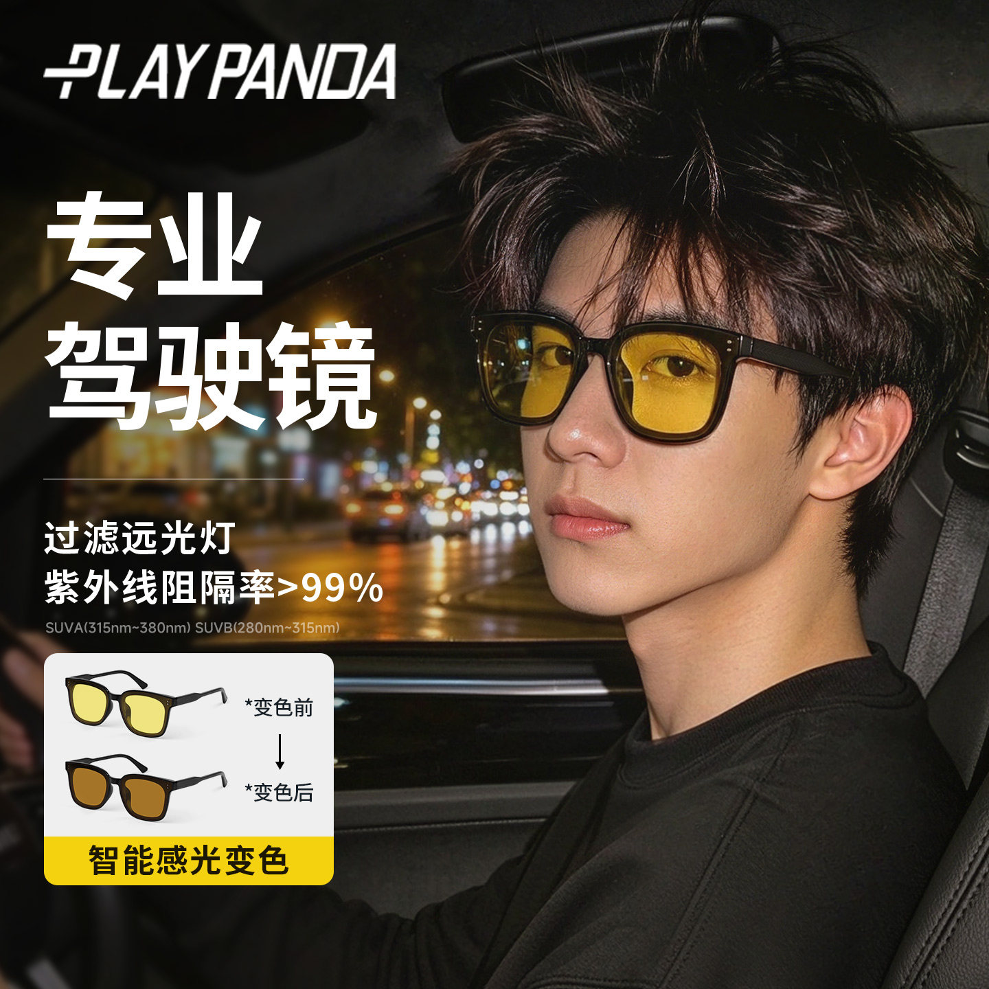 黑框夜视眼镜开车专用男晚上高清驾驶防远光炫光日夜两用变色墨镜