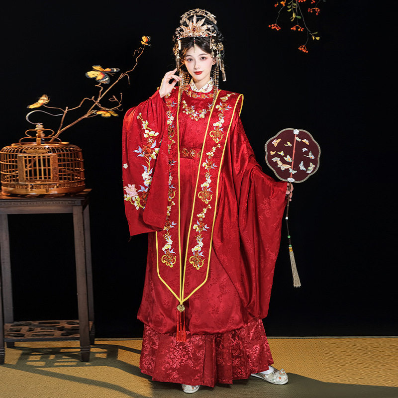 汉虞葵明制汉服女婚服大襟重工马面裙凤冠霞帔腰带嫁衣2025新款秋,女装/女士精品,汉服套装,淘宝优惠券,粉丝福利购,淘宝优惠卷