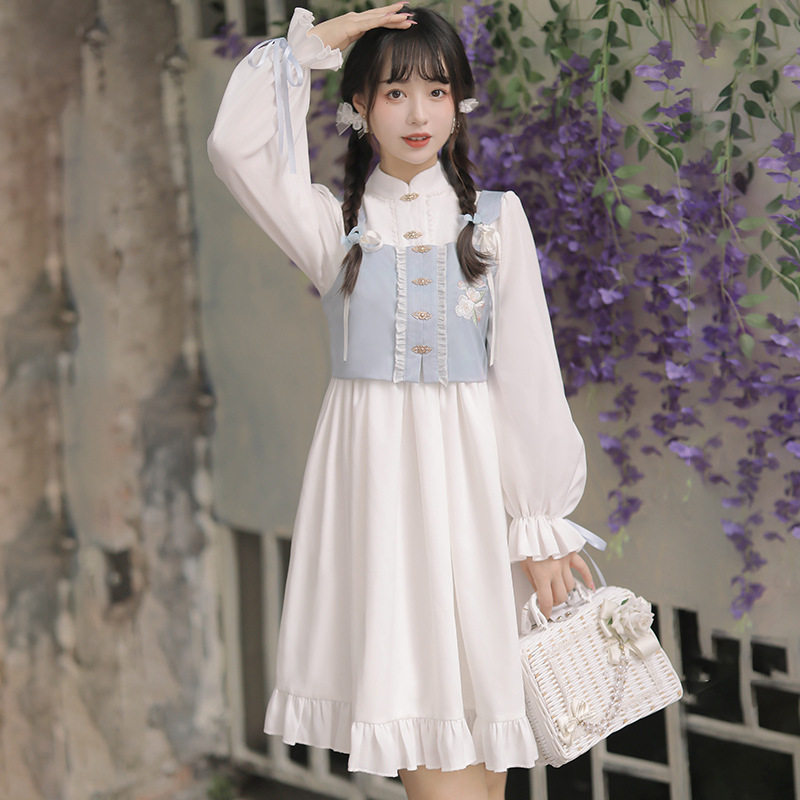 原创设计茉莉汉服女中国风新中式汉元素马甲连衣裙套装6672,女装/女士精品,汉服套装,淘宝优惠券,粉丝福利购,淘宝优惠卷