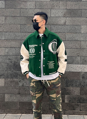 Commas李斯丹妮黄景瑜同款美式街头重磅棒球衫外套重工刺绣夹克男