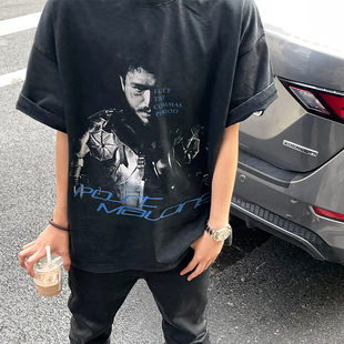 街头宽松短袖 Malone马龙人物tee重磅美式 T恤 原创国潮Post Commas