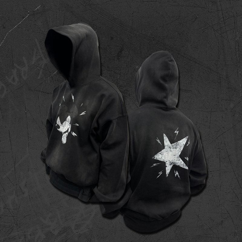 Commas Mickey Hoodie水洗做旧连帽廓形卫衣卡通印花恶搞米奇帽衫