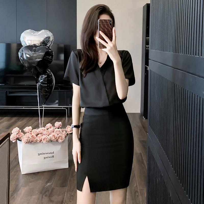 酒店前台工作装套装女空姐职业装礼仪制服气质高端短袖衬衫包裙夏