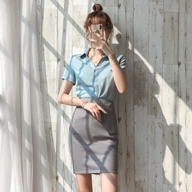 职业装气质女神范夏装2023新款V领白衬衫教师正装工作服职场套裙