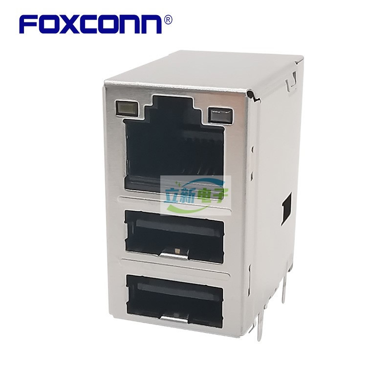 Foxconn富士康JFM38U1B-F2VK-4F双层USB2.0+RJ45双色灯千兆滤波器