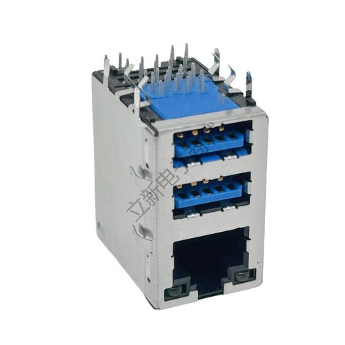千兆RJ45网络接口 双层USB3.0母座 电脑主板网络接口带双LED灯