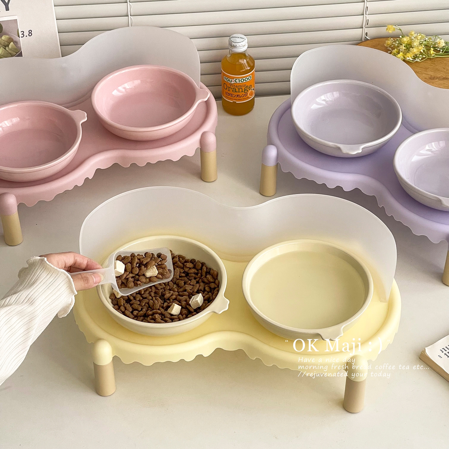 猫碗陶瓷猫食盆猫粮碗不易打翻宠物碗二合一猫咪饭碗狗碗喝水一体