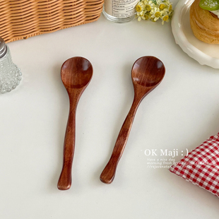 ins楠木汤勺木勺子木质长柄汤匙家用小号吃饭勺木头餐具喝汤调羹