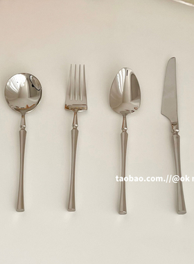ok maji法式复古小蛮腰304不锈钢牛排刀叉勺子西餐甜品勺意面叉子