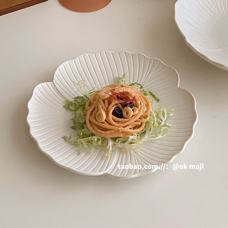 ok maji韩国ins复古花型陶瓷餐具菜盘子家用意面西餐盘水果沙拉盘,餐饮具,盘,淘宝优惠券,粉丝福利购,淘宝优惠卷
