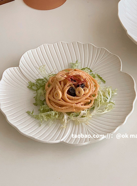 ok maji韩国ins复古花型陶瓷餐具菜盘子家用意面西餐盘水果沙拉盘