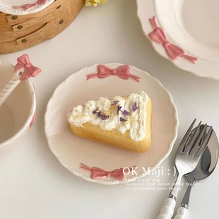 漂亮餐盘高级感家用花边盘子可爱陶瓷水果盘绝美餐具下午茶甜品盘